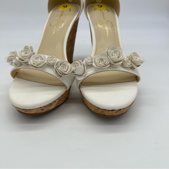JESSICA SIMPSON White Jeffina Leather Wedge Sandals Size 9M - Picture 4 of 12